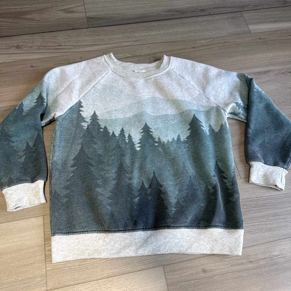 LA SOUL Women's Size Large All Over Print Mountain Trees Crewneck Sweatshirt AOP